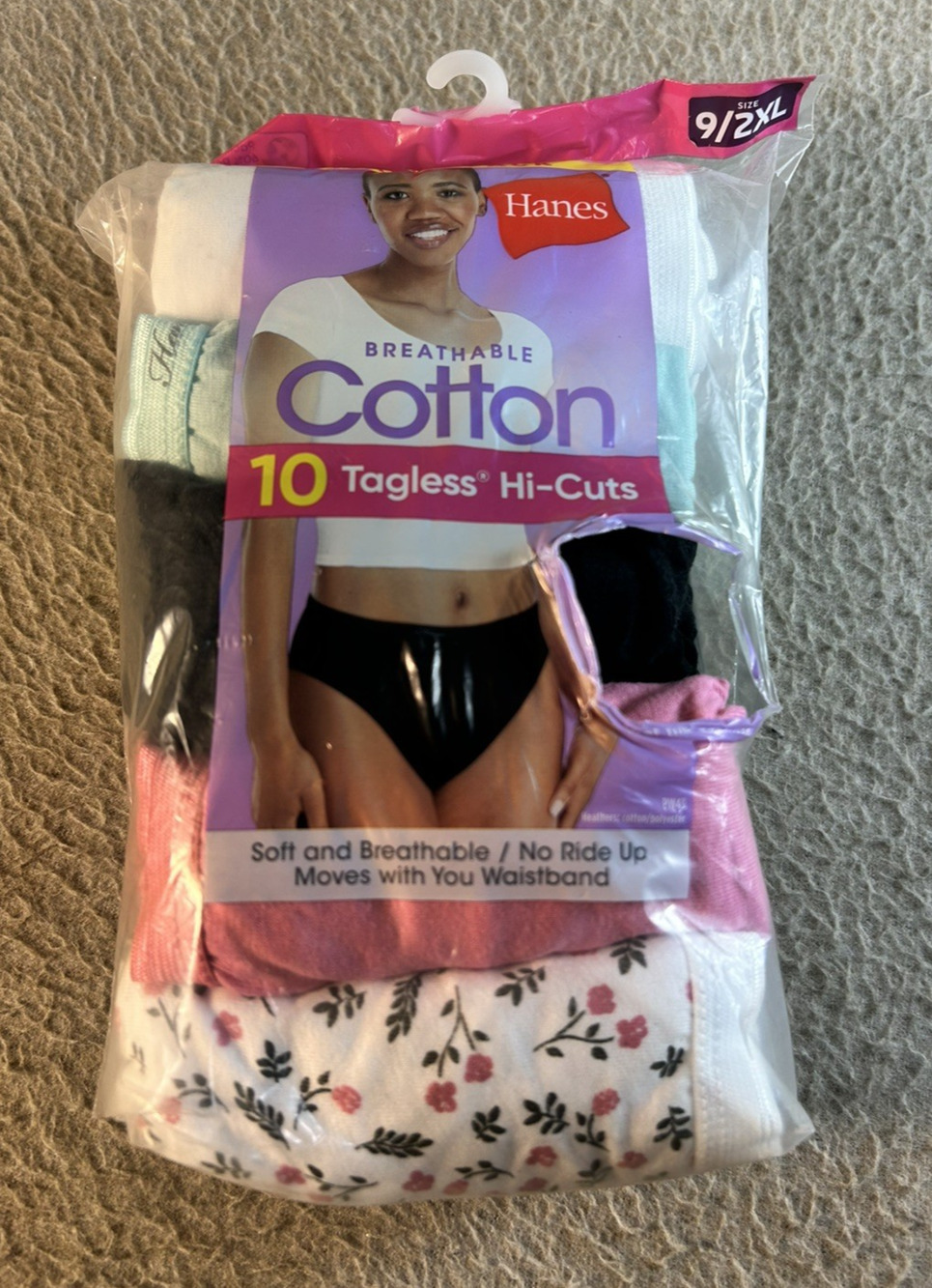 Hanes Breathable Cotton Tagless Hi-Cuts Panties Women's 9/2XL 10 Pack Underwear